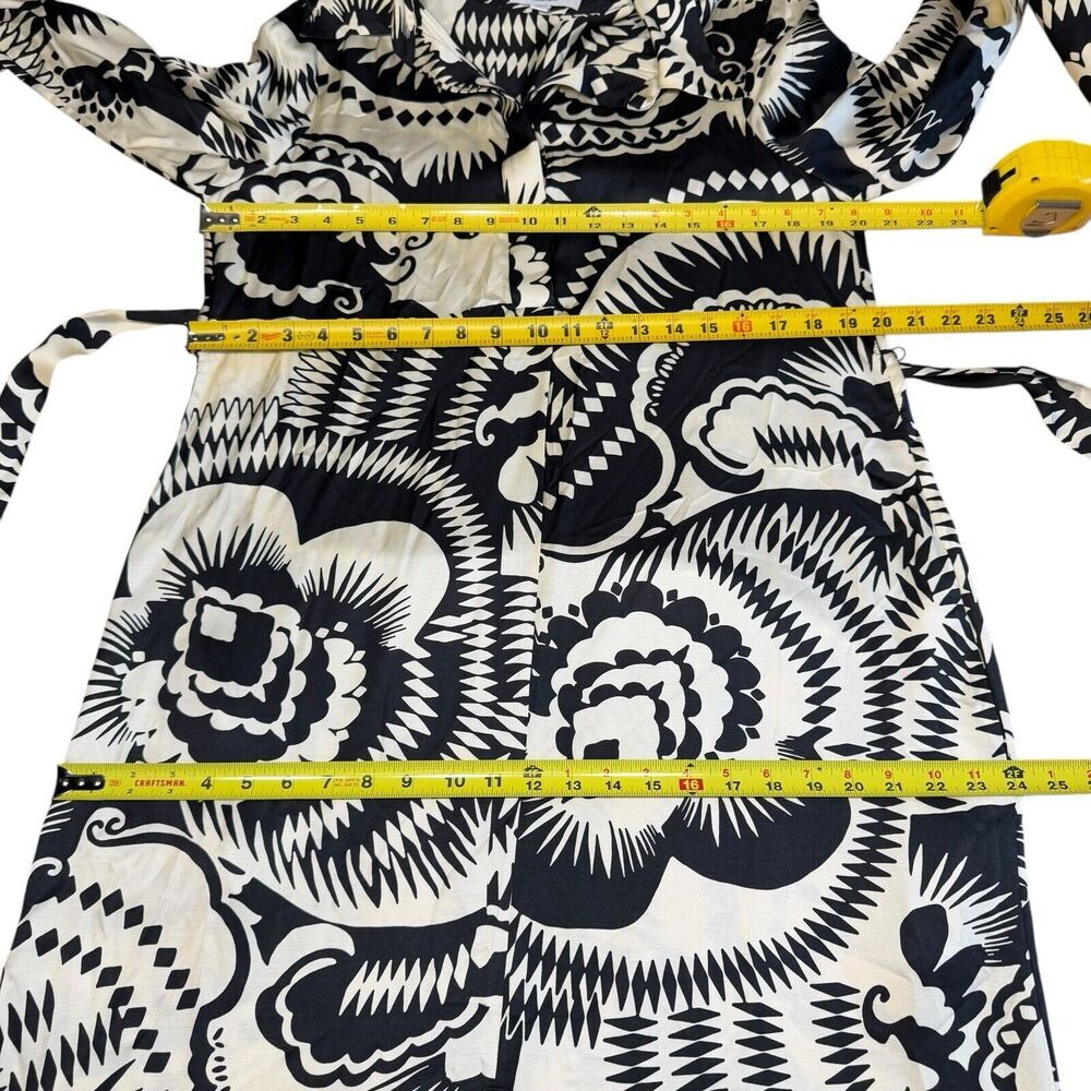 Reiss Black and Cream Abstract Print Wrap Midi Dress - Picture 5 of 10